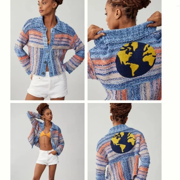 Anthropologie Pilcro Embroidered Earth Cardigan Sweater SIZE M - Picture 3 of 6